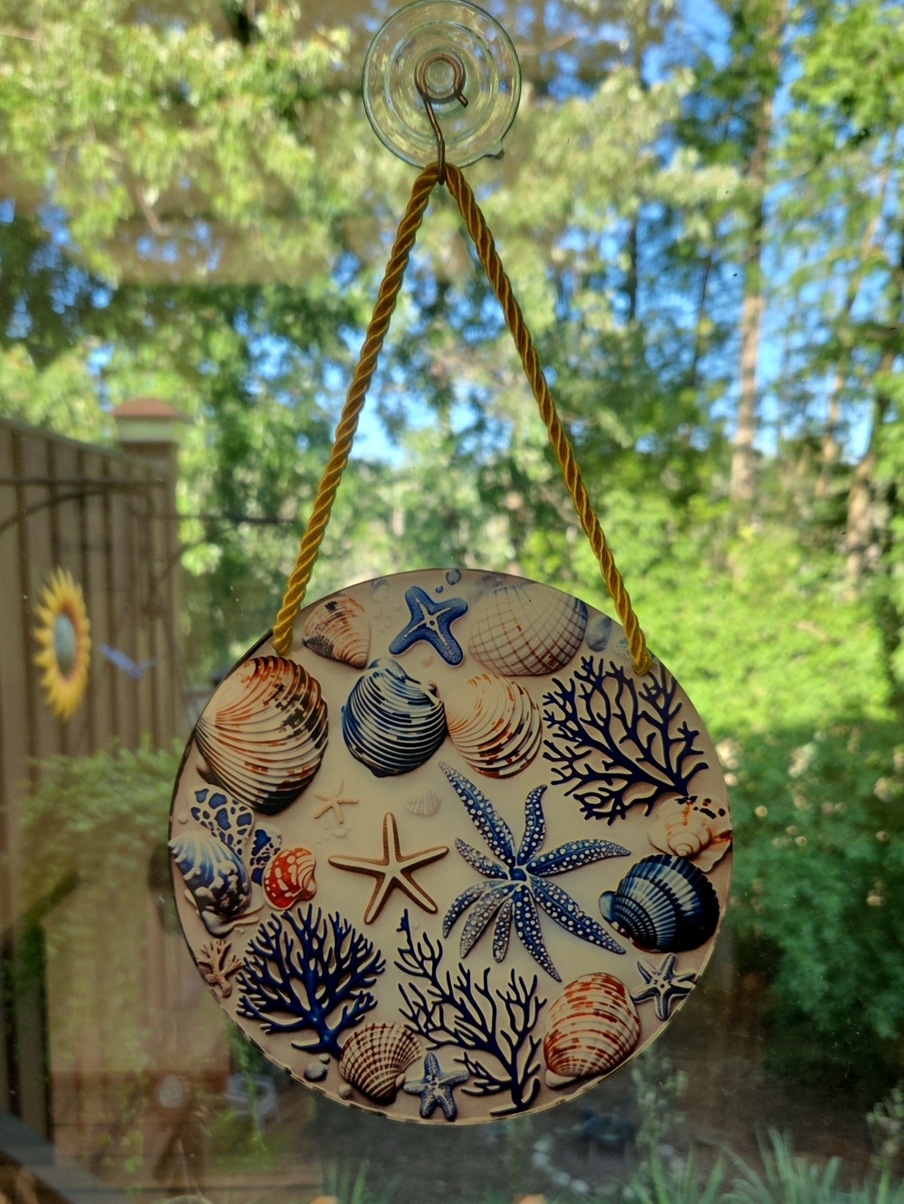 Seashell & Starfish Decorative Hanging Plaque - Blue & Tan